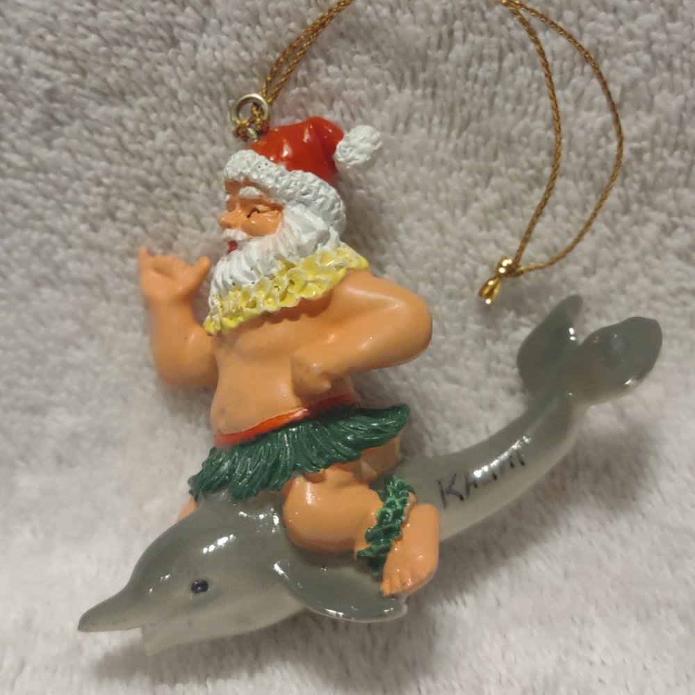kauai santa riding dolphin ornament